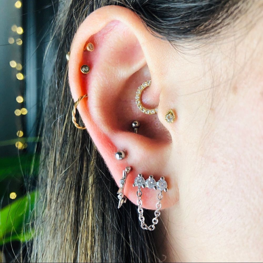 New! “Triple Threat” Dainty Silver Stud Earrings
